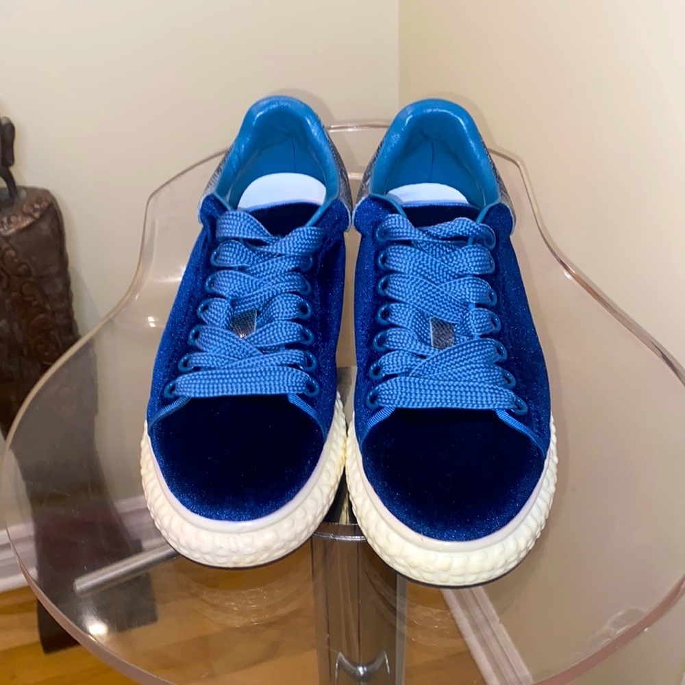 🆕Loubi craft  royal blue velvet platform sneakers 👟 snakeskin blue/black 💙 - Picture 3 of 7
